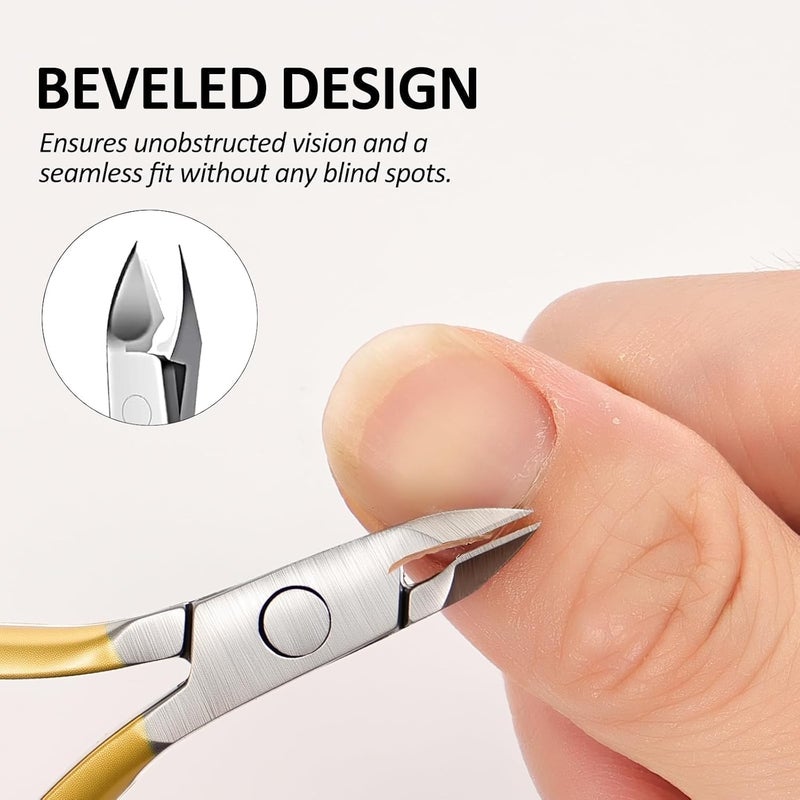cmetta Cuticle Nipper, Polished Coated Durable Trimmer with Pusher, Nail Clipper with Fine Edge, Comfort Grip Cuticle Cutter and Remover Tool Kit for Nail Care (Yellow+Pushers 1-SET) - Image 3